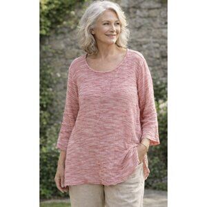 FLAX Linen Blend Textured Tunic Top in Light Red Lagenlook Flowy Comfy
